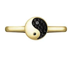 Pierścionek z żółtego złota z diamentami - yin yang - 0,012 ct - próba 375