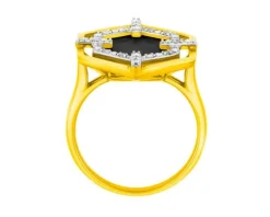 Pierścionek z żółtego złota z diamentami i onyksem - próba 585