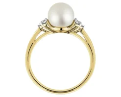 Pierścionek z żółtego złota z diamentami i perłą - próba 585