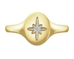 Pierścionek z żółtego złota z diamentem - sygnet - 0,004 ct - próba 375