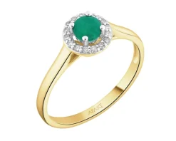 Pierścionek z żółtego złota z diamentami i szmaragdem - próba 375