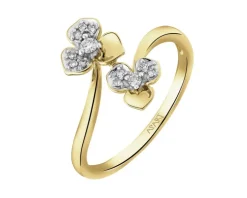 Pierścionek z żółtego złota z diamentami - kwiaty - 0,07 ct - próba 375