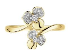 Pierścionek z żółtego złota z diamentami - kwiaty - 0,07 ct - próba 375