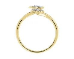 Pierścionek z żółtego złota z diamentami - kwiaty - 0,07 ct - próba 375