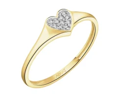 Pierścionek z żółtego złota z diamentami - serce - 0,03 ct - próba 585