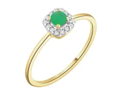Pierścionek z żółtego złota z diamentami i szmaragdem - próba 585