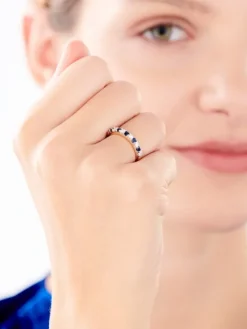 Pierścionek z żółtego złota z brylantami i szafirami - próba 585