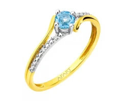 Pierścionek z żółtego złota z brylantami i topazem - próba 375