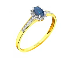 Pierścionek z żółtego złota z diamentami i szafirem - próba 585