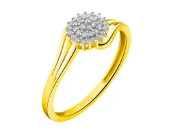Pierścionek z żółtego złota z diamentami - 0,12 ct - próba 585