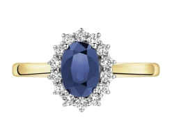 Pierścionek z żółtego złota z brylantami i szafirem - próba 585