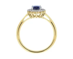 Pierścionek z żółtego złota z brylantami i szafirem - próba 585