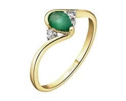 Pierścionek z żółtego złota z brylantami i szmaragdem - próba 585
