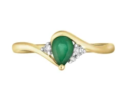 Pierścionek z żółtego złota z brylantami i szmaragdem - próba 585