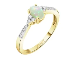 Pierścionek z żółtego złota z brylantami i opalem - próba 585