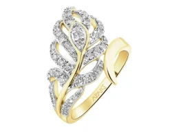 Pierścionek z żółtego złota z brylantami - liść - 0,50 ct - próba 585