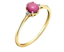 Pierścionek z żółtego złota z diamentami i rubinem - próba 585