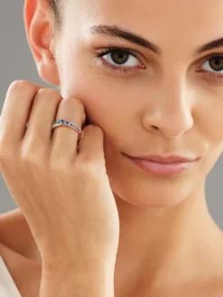 Pierścionek z żółtego złota z brylantami i szafirami kolorowymi - próba 585