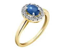 Pierścionek z żółtego złota z diamentami i szafirem - próba 585