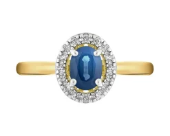 Pierścionek z żółtego złota z diamentami i szafirem - próba 585