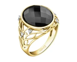 Pierścionek z żółtego złota z brylantami i onyksem - próba 585