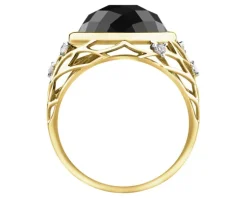 Pierścionek z żółtego złota z brylantami i onyksem - próba 585