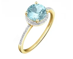 Pierścionek z żółtego złota z diamentami i topazem Sky Blue - próba 585