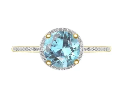 Pierścionek z żółtego złota z diamentami i topazem Sky Blue - próba 585