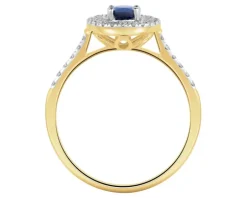 Pierścionek z żółtego złota z diamentami i szafirem - próba 585