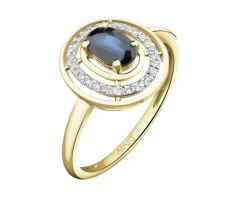 Pierścionek z żółtego złota z diamentami i szafirem - próba 585