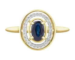 Pierścionek z żółtego złota z diamentami i szafirem - próba 585