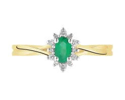 Pierścionek z żółtego złota z brylantami i szmaragdem - próba 585