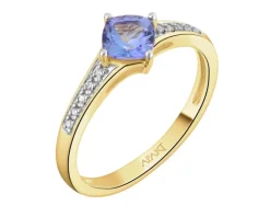 Pierścionek z żółtego złota z diamentami i tanzanitem - próba 585