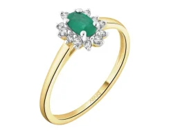Pierścionek z żółtego złota z brylantami i szmaragdem - próba 585