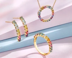 Pierścionek z żółtego złota z brylantem i kamieniami ozdobnymi - próba 585