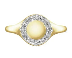 Pierścionek z żółtego złota z diamentami - sygnet - 0,06 ct - próba 585