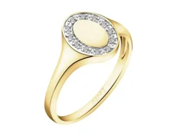 Pierścionek z żółtego złota z diamentami  - sygnet - 0,04 ct - próba 585