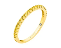 Pierścionek z żółtego złota  z diamentem i peridotami - próba 375