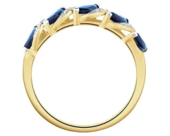 Pierścionek z żółtego złota z diamentami i szafirami - próba 585