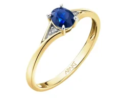 Pierścionek z żółtego złota z diamentami i szafirem - próba 585