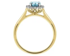 Pierścionek z żółtego złota z brylantami i topazem London Blue - próba 585