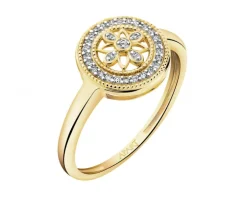 Pierścionek z żółtego złota z diamentami - rozeta - 0,07 ct - próba 585