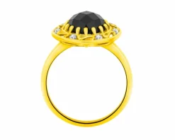 Pierścionek z żółtego złota z diamentami i onyksem - próba 585