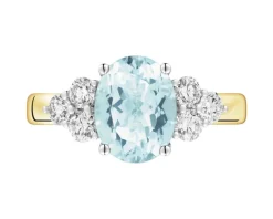 Pierścionek z żółtego złota z brylantami i akwamarynem - próba 585