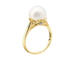Pierścionek z żółtego złota z diamentami i perłą - próba 585