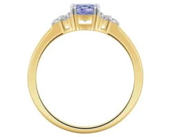 Pierścionek z żółtego złota z brylantami i tanzanitem - próba 585