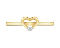 Pierścionek z żółtego złota z diamentem - serce - 0,004 ct - próba 375