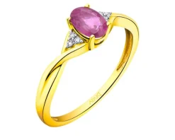 Pierścionek z żółtego złota z diamentami i rubinem - próba 585