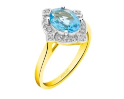 Pierścionek z żółtego złota z diamentami i topazem - próba 585