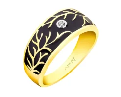 Pierścionek z żółtego złota z brylantem i emalią - 0,01 ct - próba 375